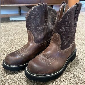 Women’s Ariat fat baby brown leather suede cowboy boots outdoor size 7